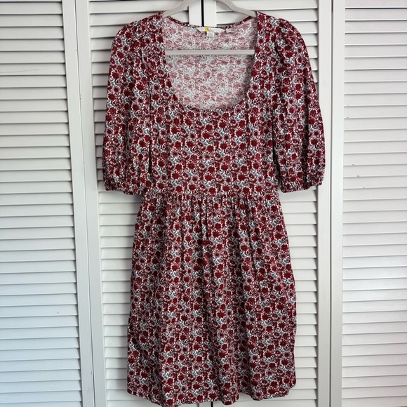 Boden Square Neck Jersey Cotton Floral Milkmaid Dress Puff Sleeves Size 4 - Picture 3 of 10